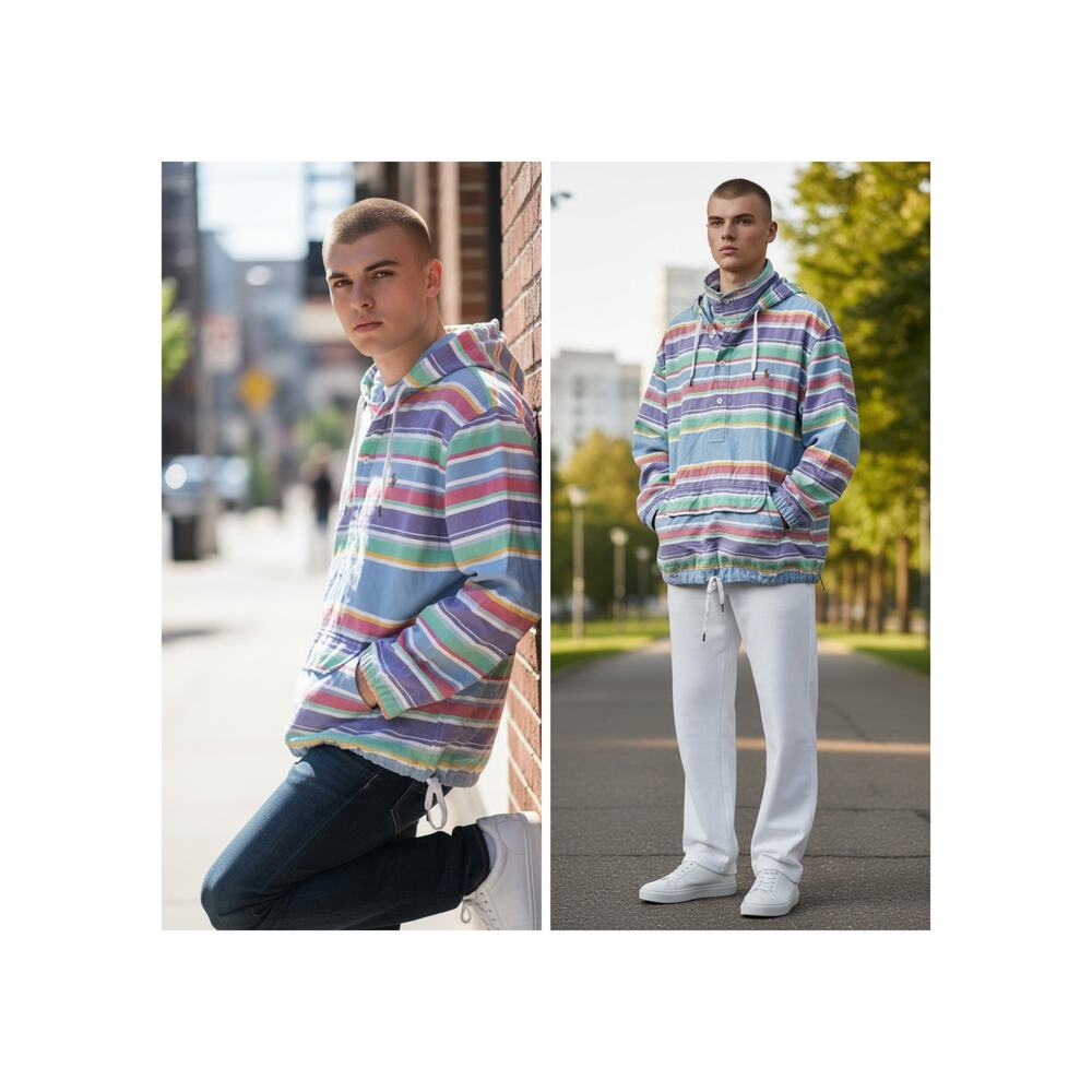 POLO RALPH LAUREN MEN'S STRIPED COLOR BLOCK BEACH HOODIE SIZE XXL